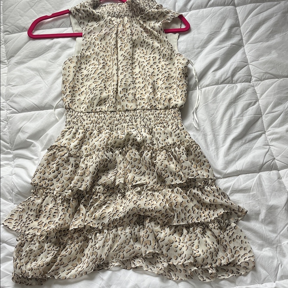 Express Cream and Brown Ruffle Dress